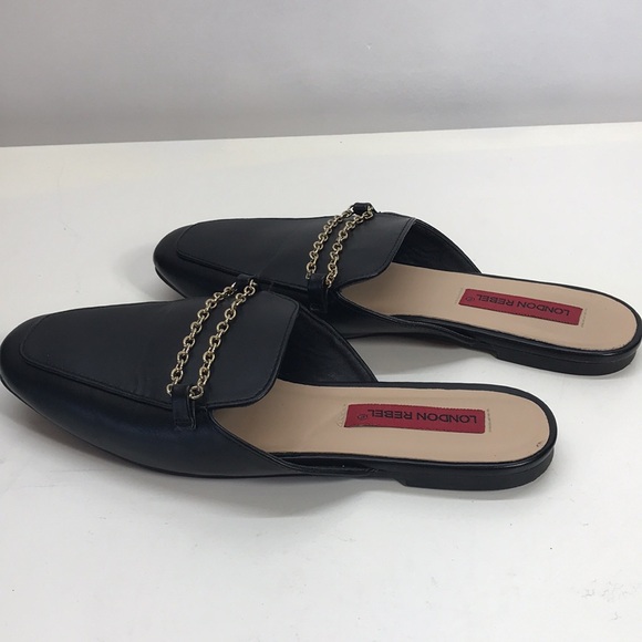London Rebel Black Loafer SlipOns with Metal Chain European Size 37 US Size 6 - Picture 5 of 8
